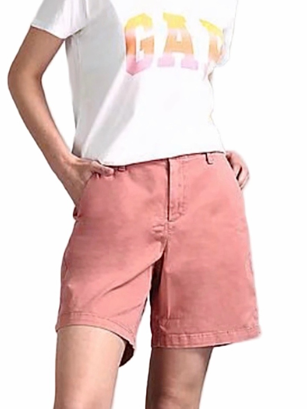 NWT GAP old money pink mid rise girlfriend chino shorts 7 inch in desert sand 4